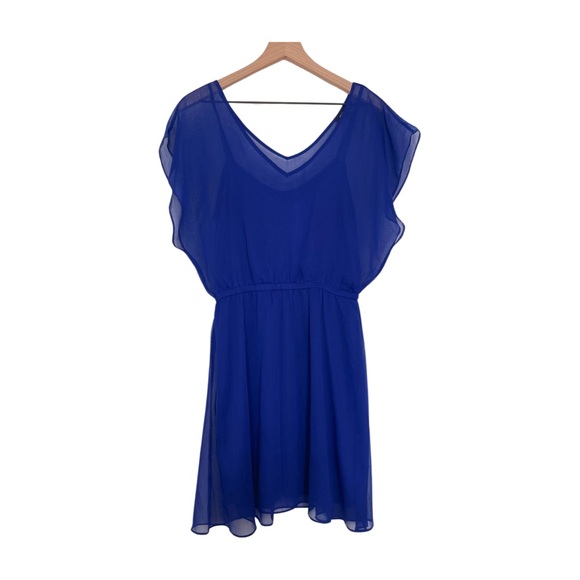 Express V Neck Cinched Waist Overlay Mini Dress. Size Medium - Picture 2 of 6